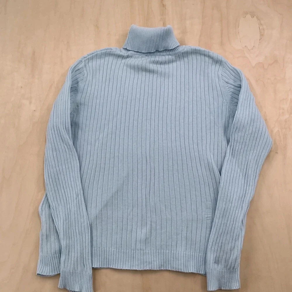 Evan-Picone Sweater Wms Petite M Blue Cable Knit Turtleneck Cotton Classic Soft